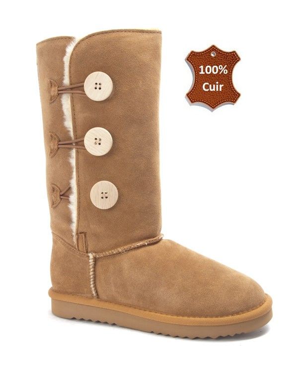 Chaussure femme Farasion: Botte fourrée en CUIR camel