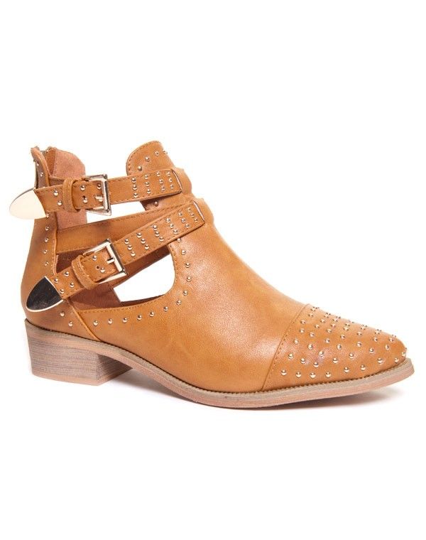 Chaussure femme Ideal: Bottines ajourées camel à clous