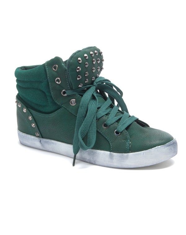 Chaussure femme Sinly: Basket clouté semelle vintage vert