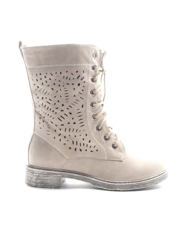 Chaussure femme Sinly: Botte perforée - beige