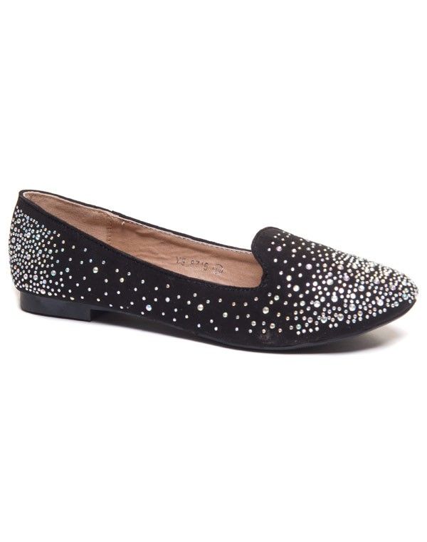 Chaussures femme Ideal: Ballerines noires à strass