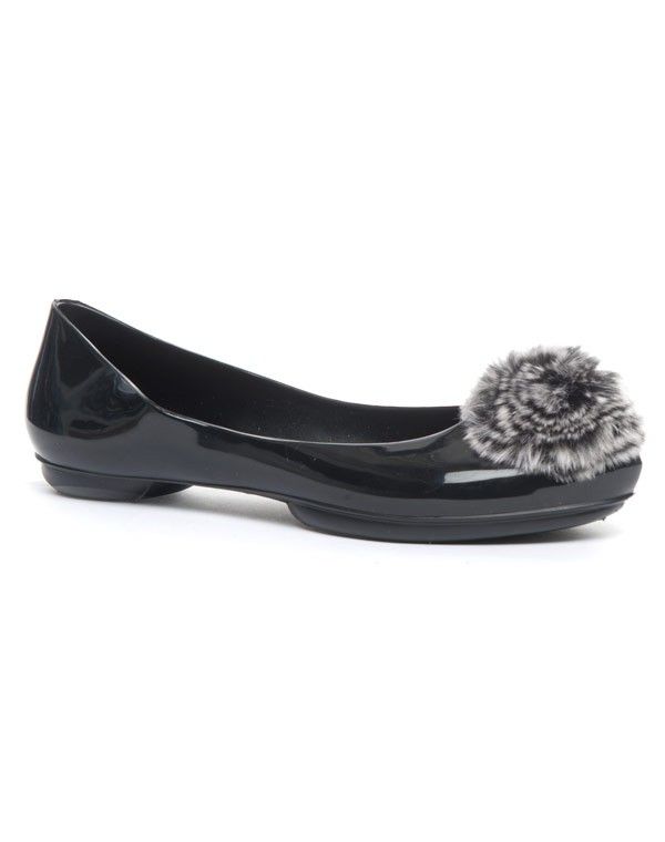 Chaussures femme Jennika: Ballerine pompon fourrure noir