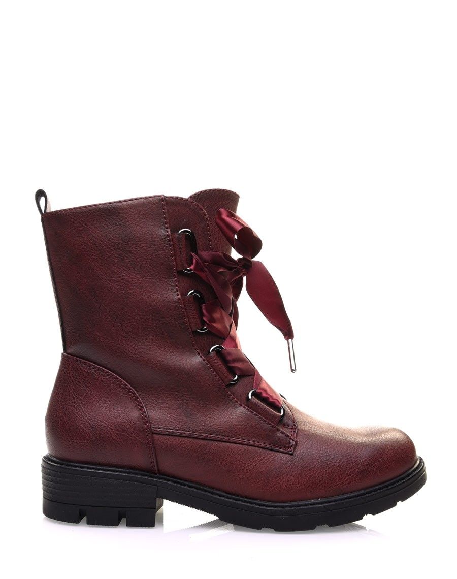 Chaussures montantes bordeaux lacets en satin