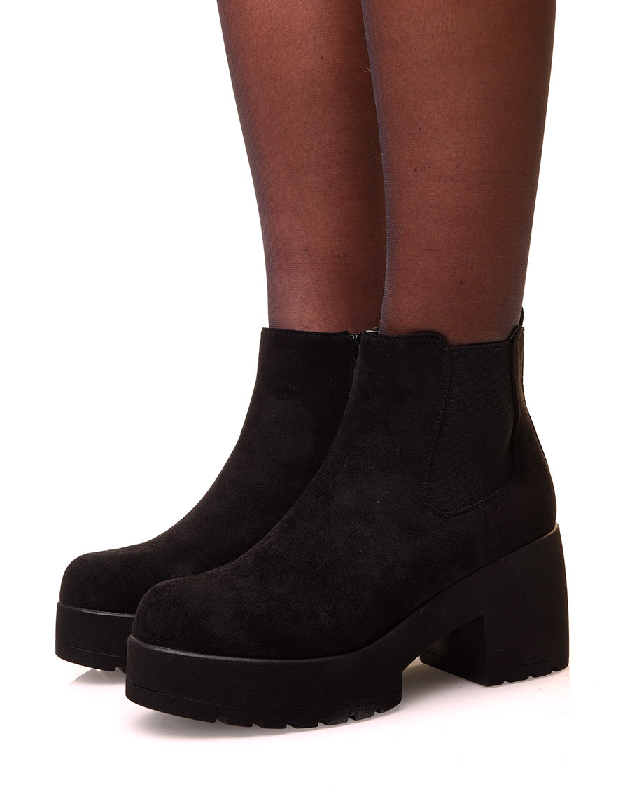 Chelsea boot noires en suédine à plateforme