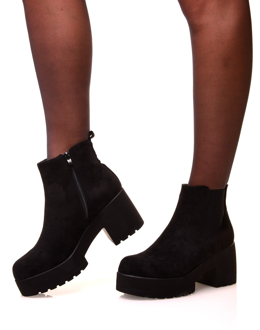Chelsea boot noires en suédine à plateforme