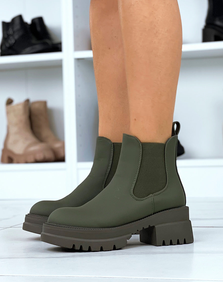 Chelsea boots basses kaki gommé