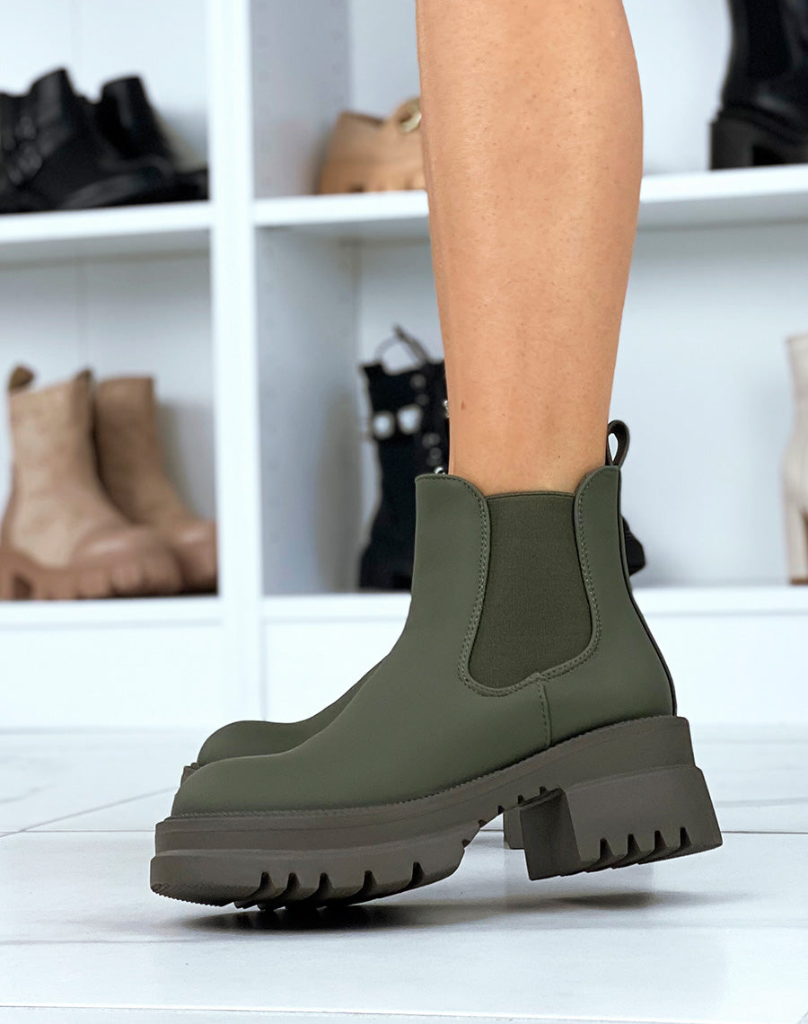 Chelsea boots basses kaki gommé