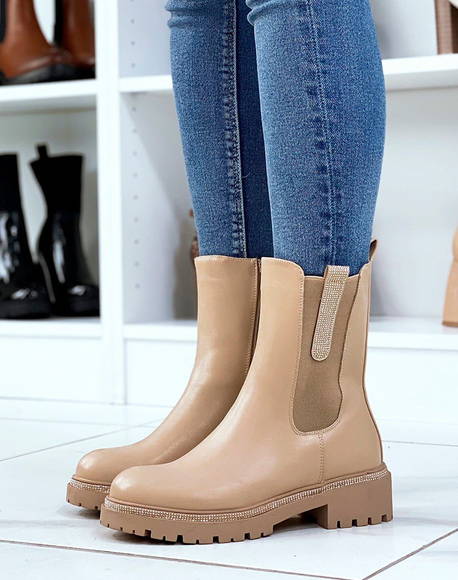 Chelsea boots beiges à détails à strass