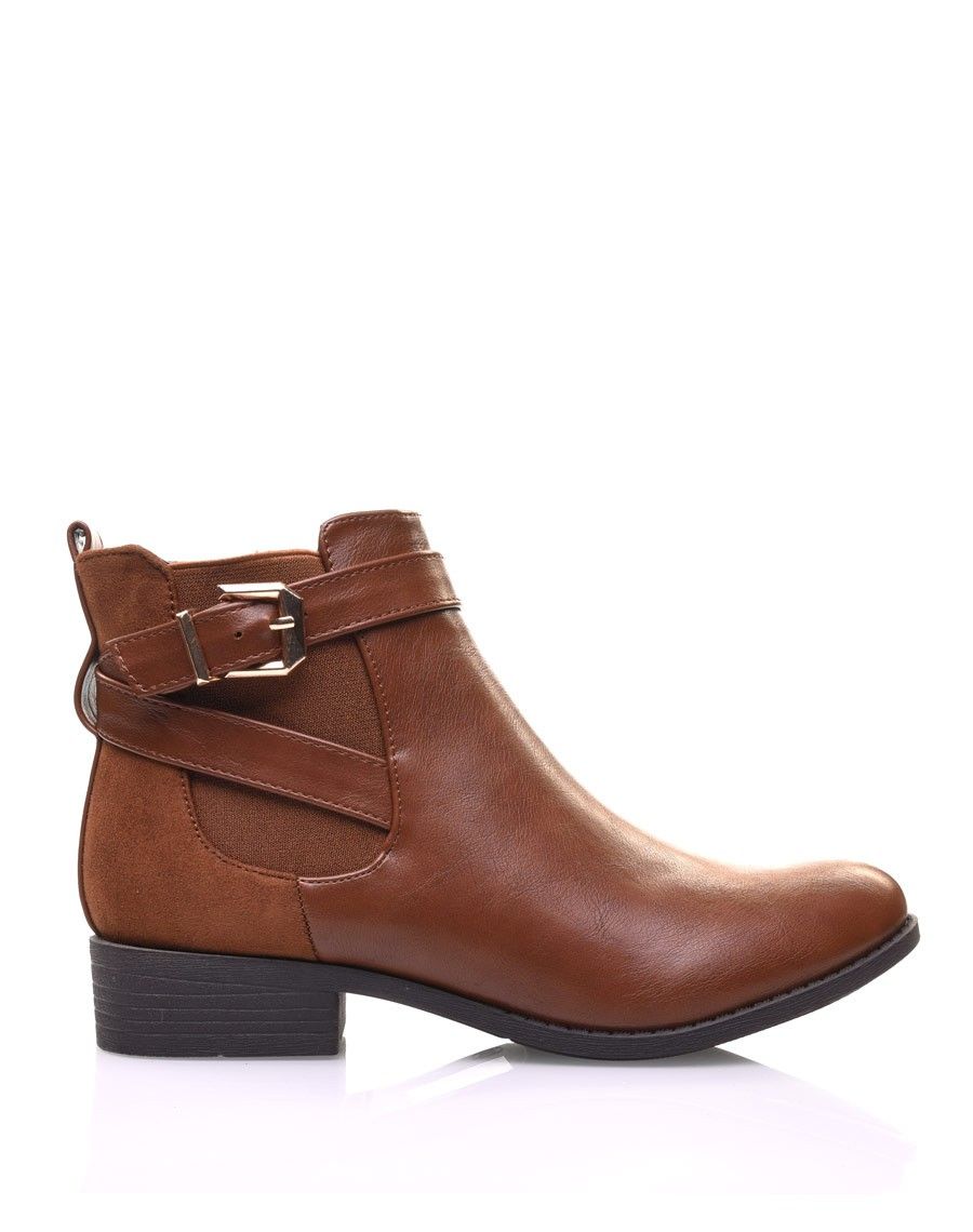 Chelsea boots bi-matières camel à lanières
