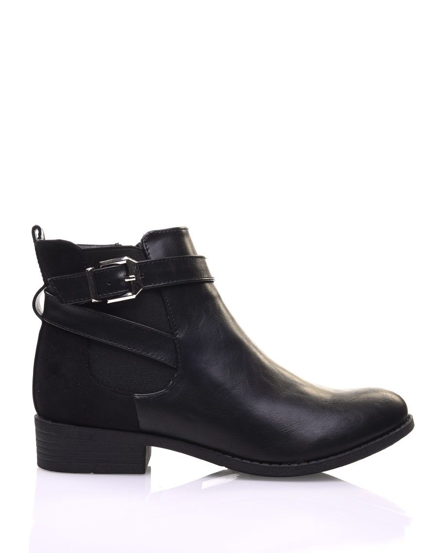 Chelsea boots bi-matières noires à lanières