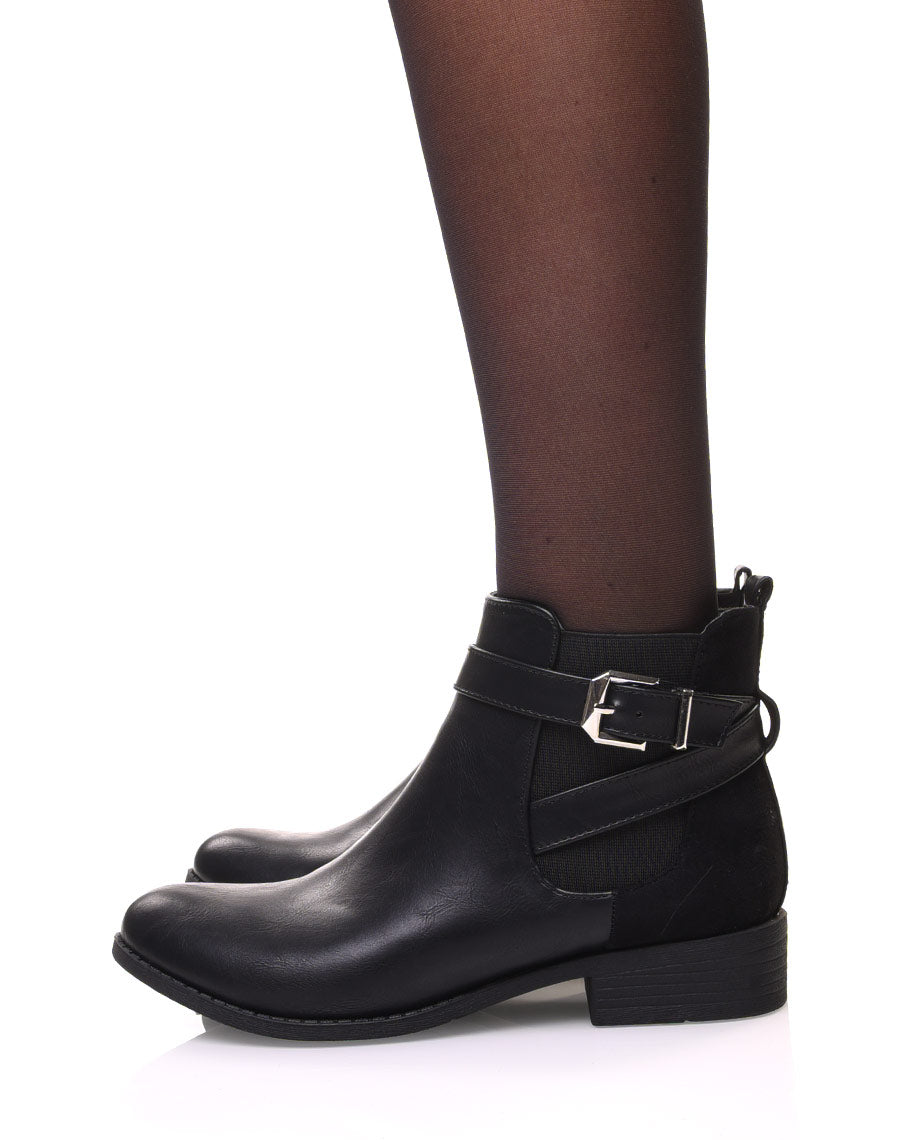 Chelsea boots bi-matières noires à lanières