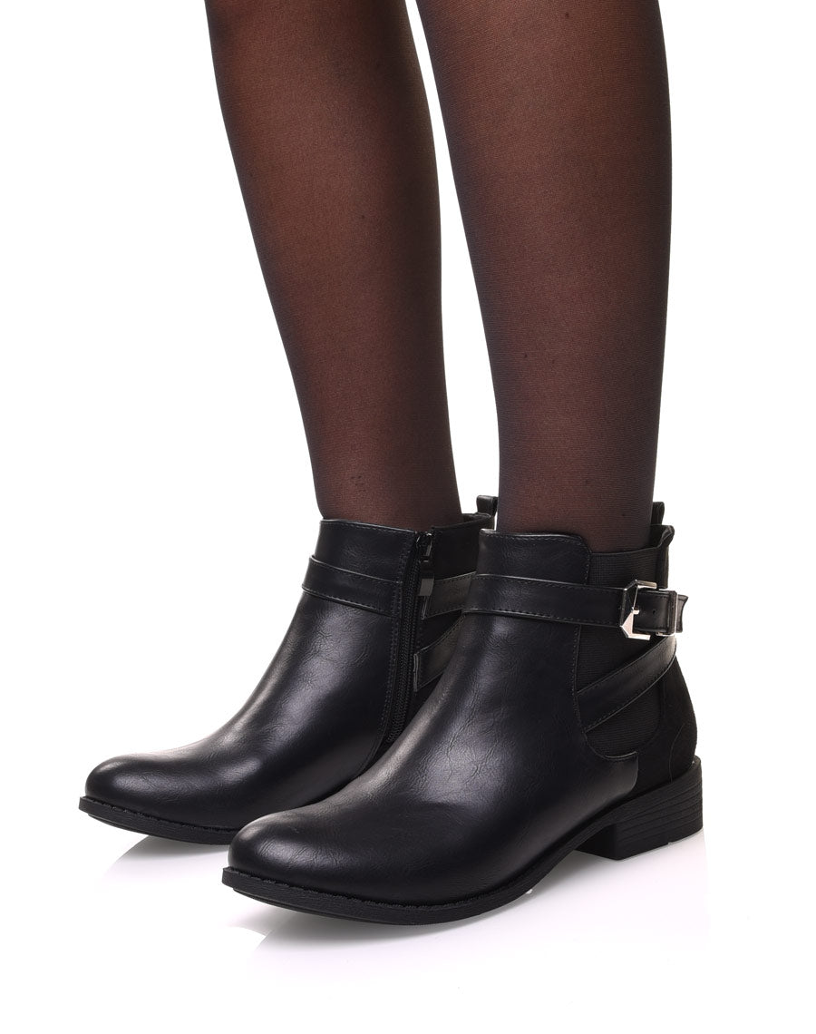Chelsea boots bi-matières noires à lanières