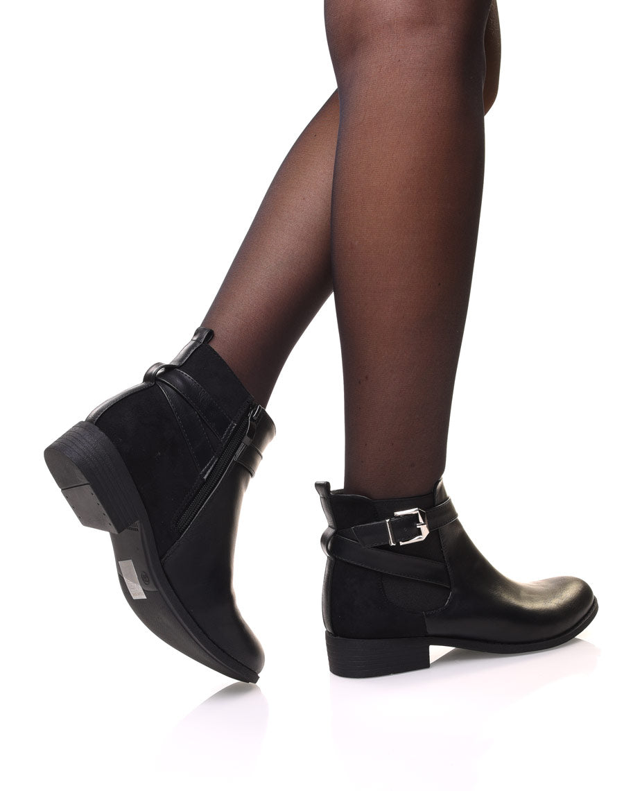 Chelsea boots bi-matières noires à lanières