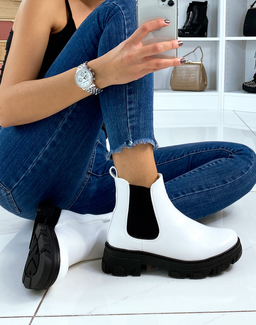 Chelsea boots blanches en similicuir