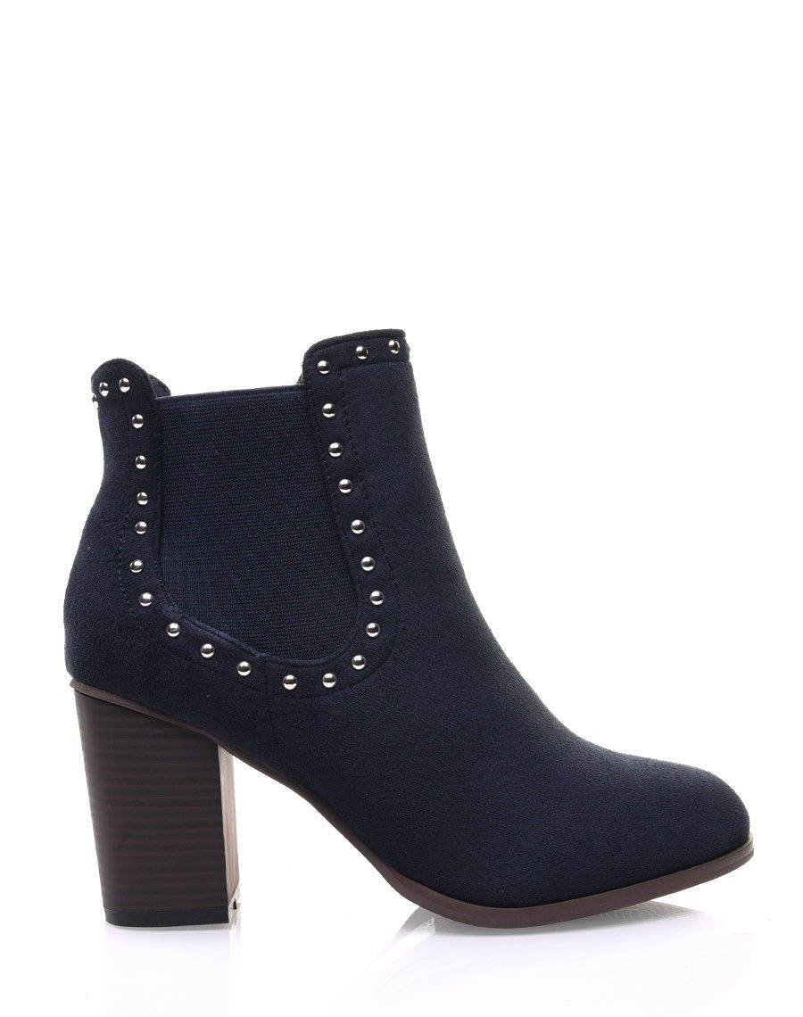 Chelsea boots bleus ornés de clous et à talons
