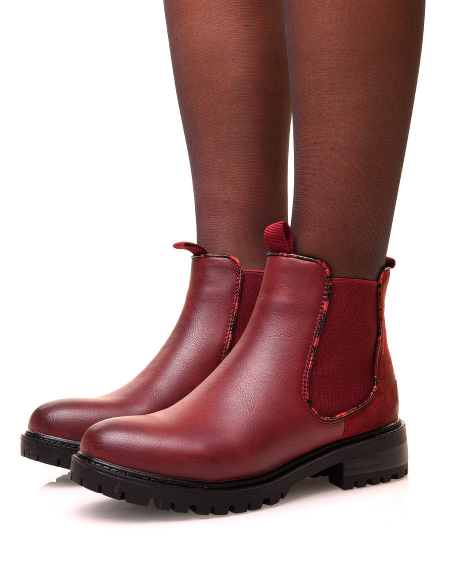 Chelsea boots bordeaux bi-matières à détails effet python