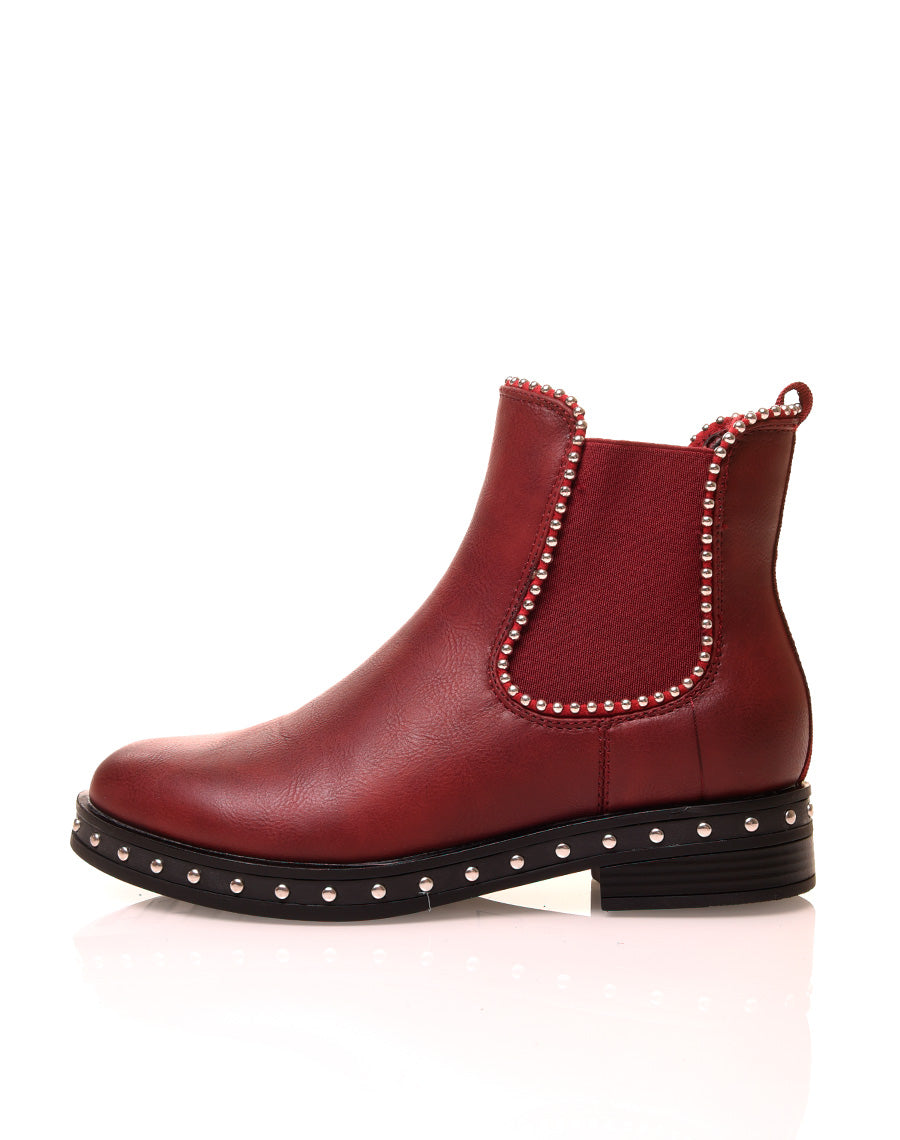 Chelsea boots bordeaux à détails perles