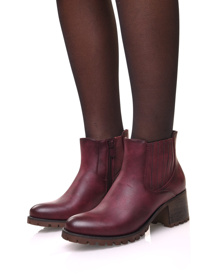 Chelsea boots bordeaux à élastiques rayés