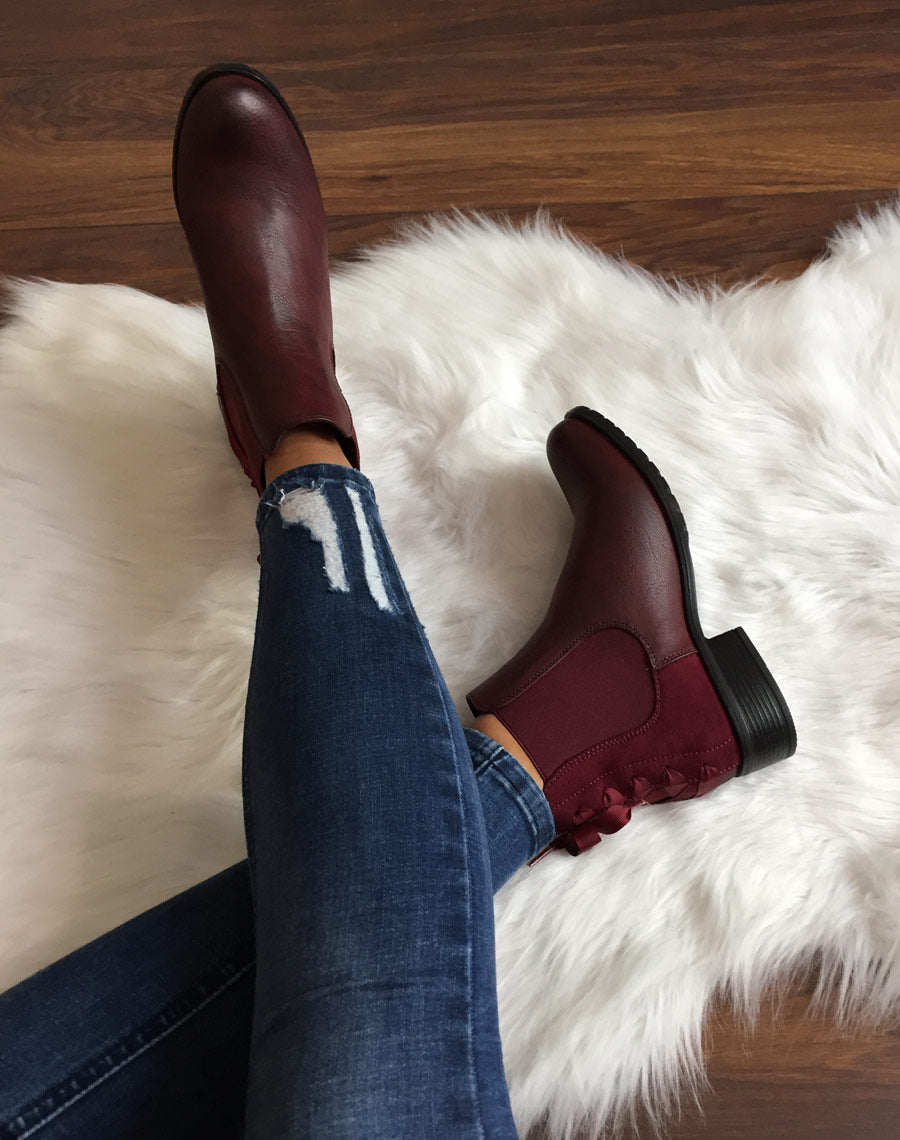Chelsea boots bordeaux à noeuds