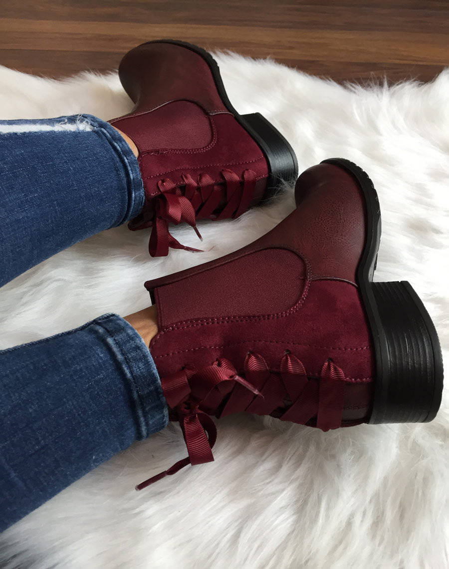 Chelsea boots bordeaux à noeuds