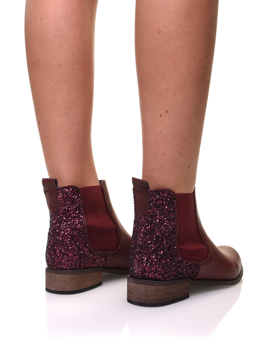 Chelsea boots bordeaux à paillettes