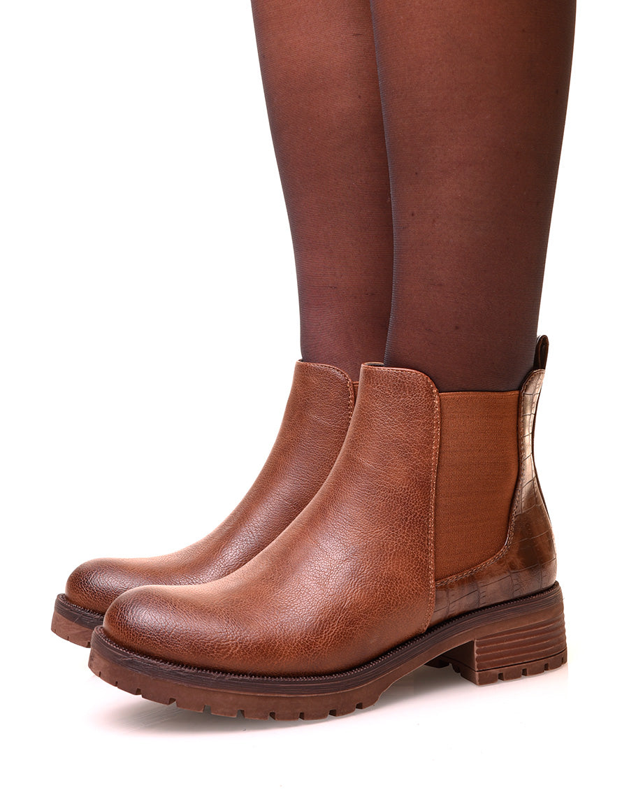 Chelsea boots camel avec élastique bi-matières