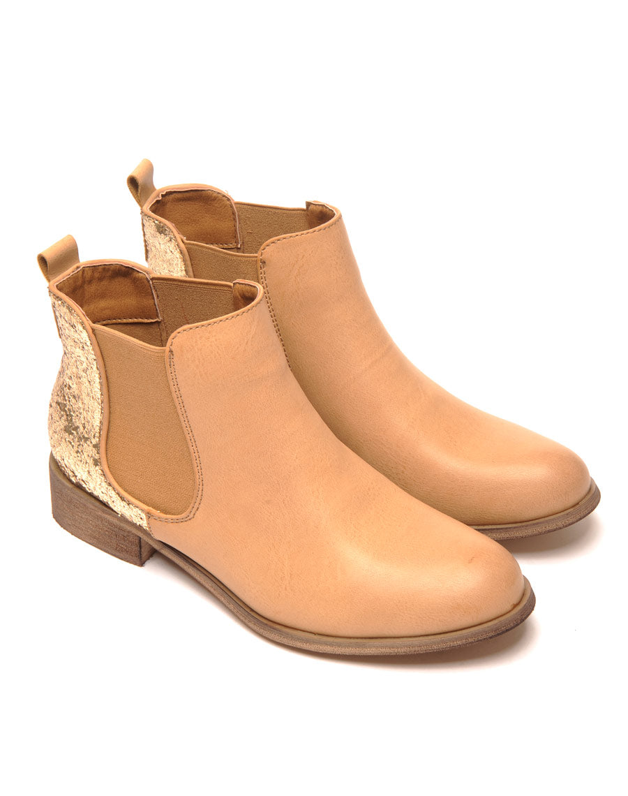 Chelsea boots camel pailletées court