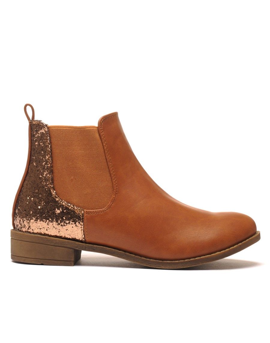 Chelsea boots camel à paillettes