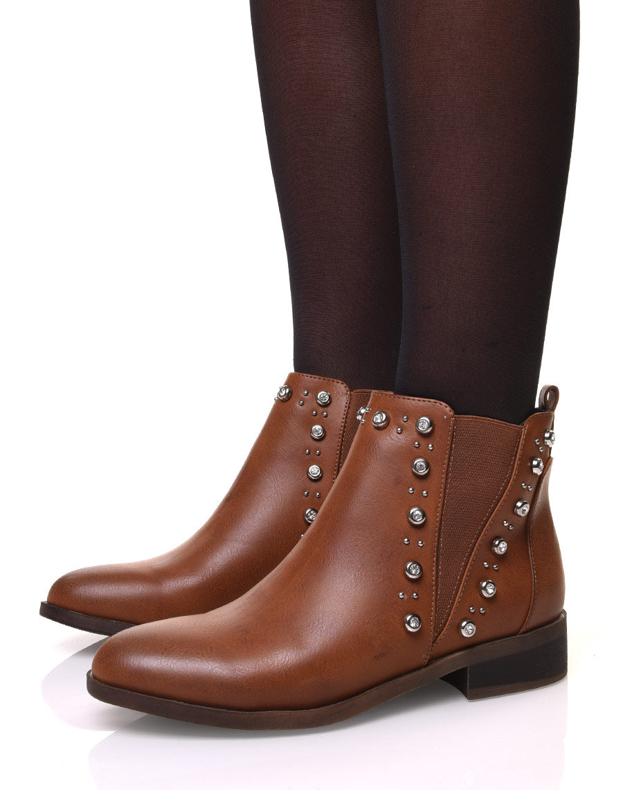Chelsea boots camels ornés de strass