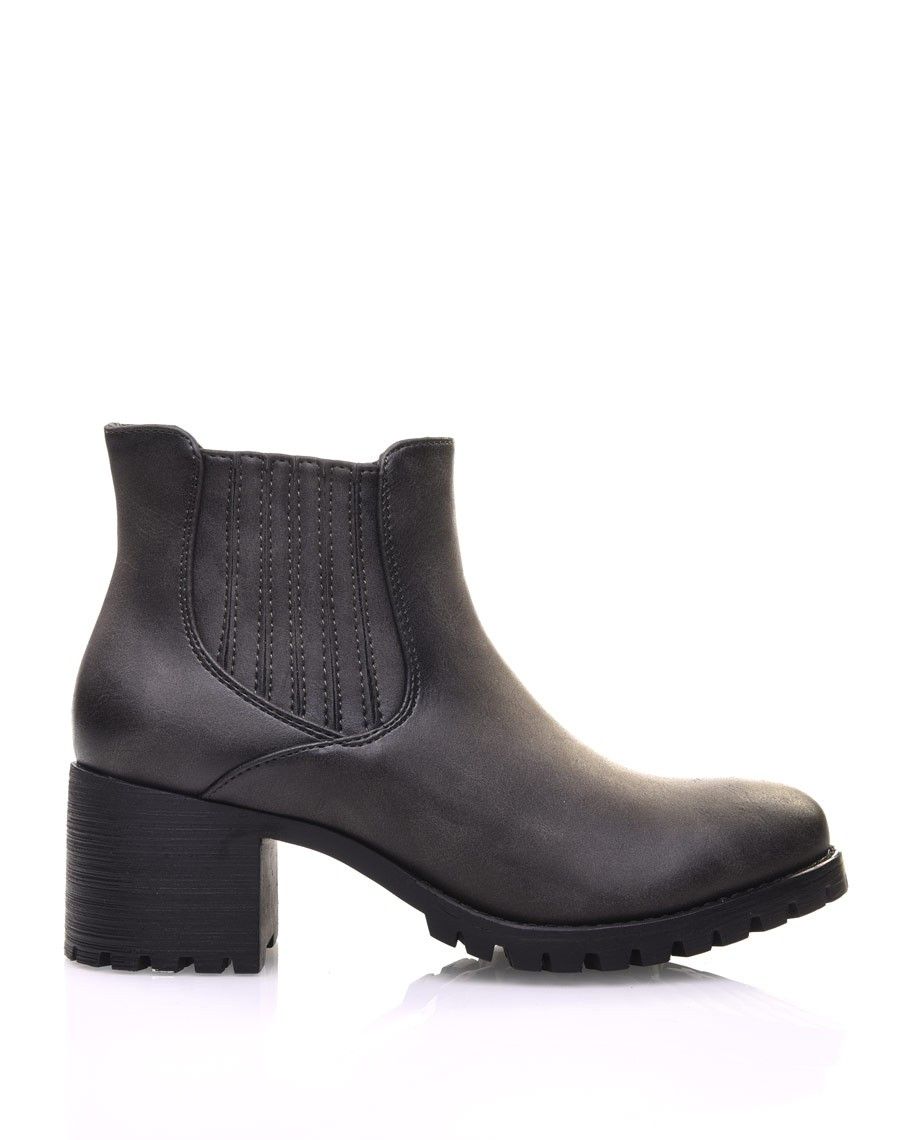 Chelsea boots grises à élastiques rayés