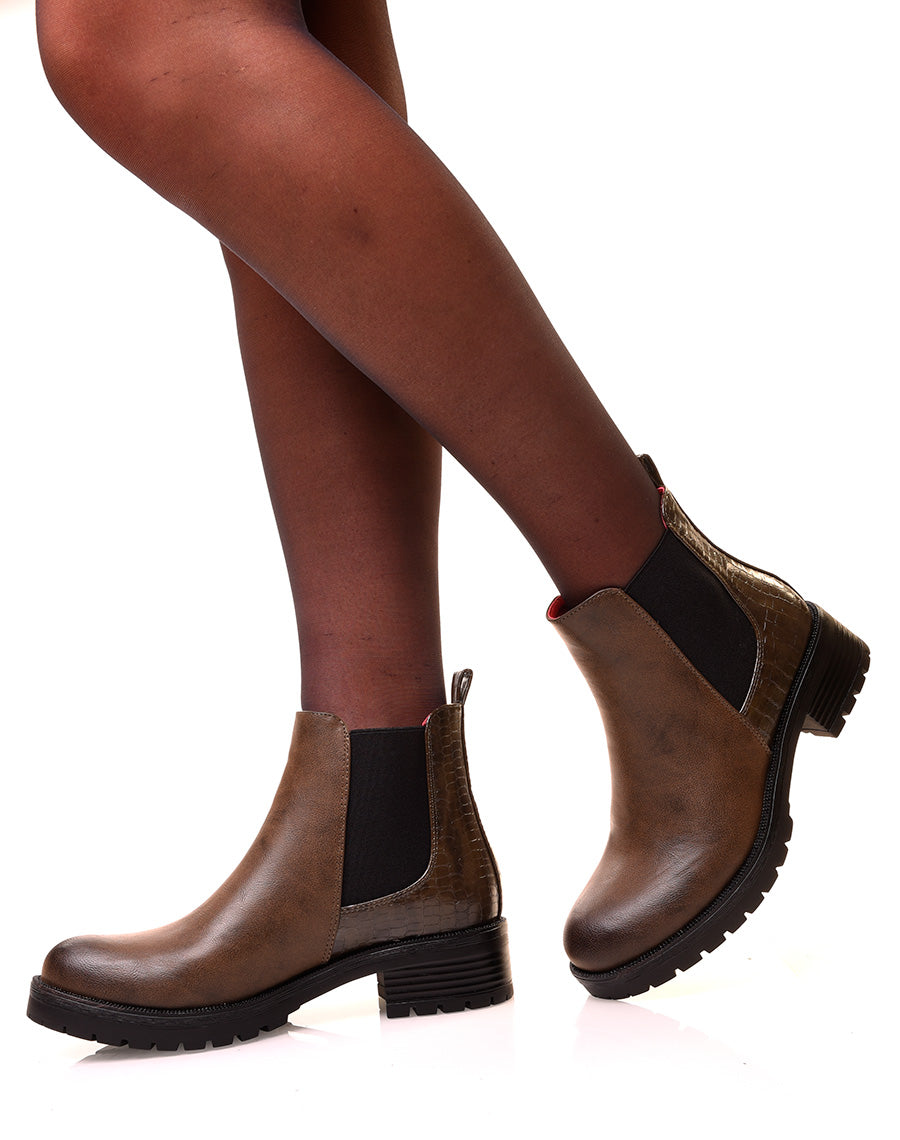 Chelsea boots kaki avec élastique bi-matières