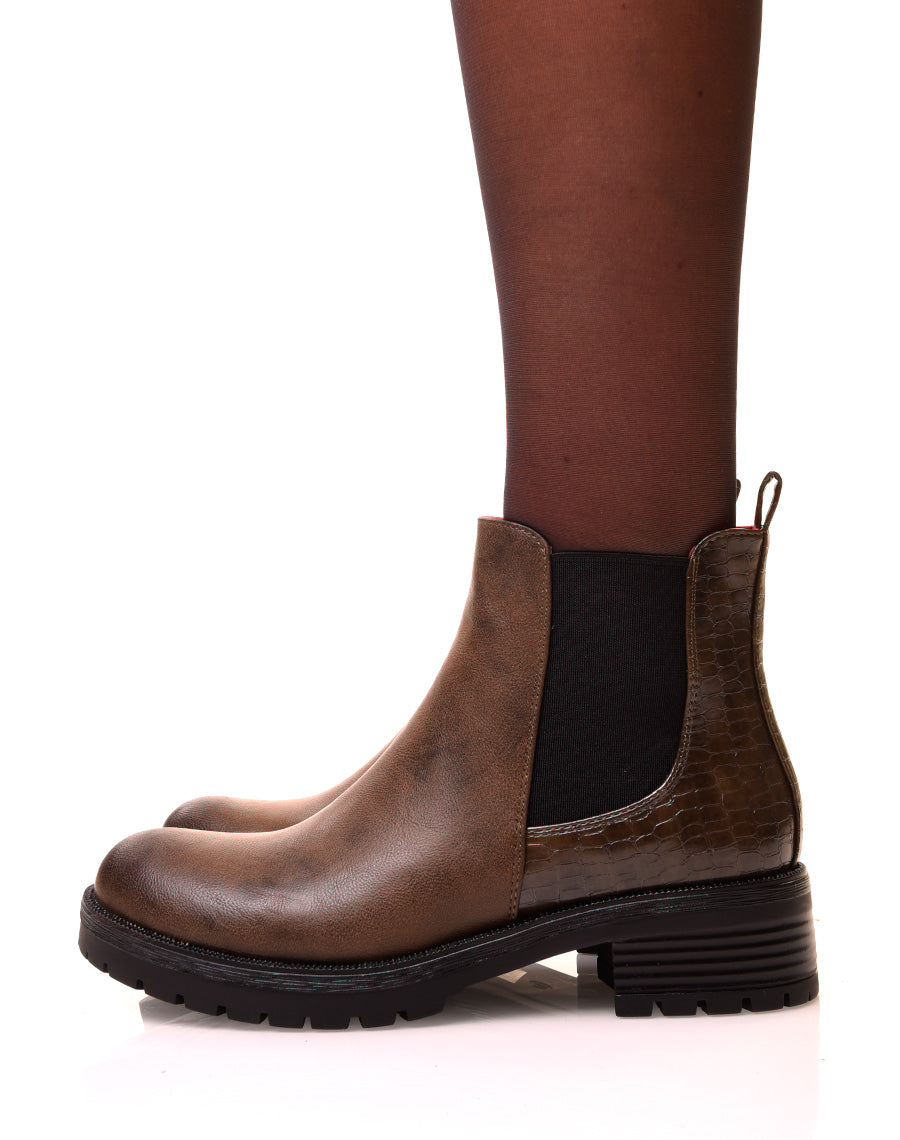 Chelsea boots kaki avec élastique bi-matières
