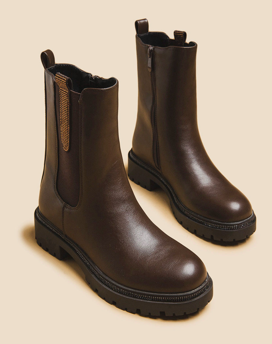 Chelsea boots marrons à détails à strass