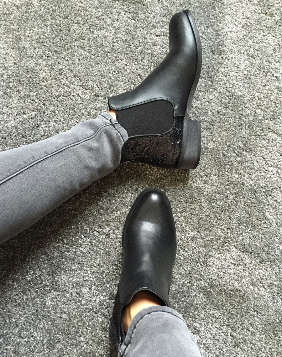 Chelsea boots noire pailletées court