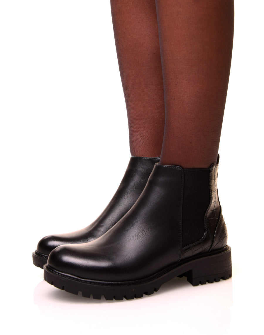 Chelsea boots noires bi-matières à semelles crantées