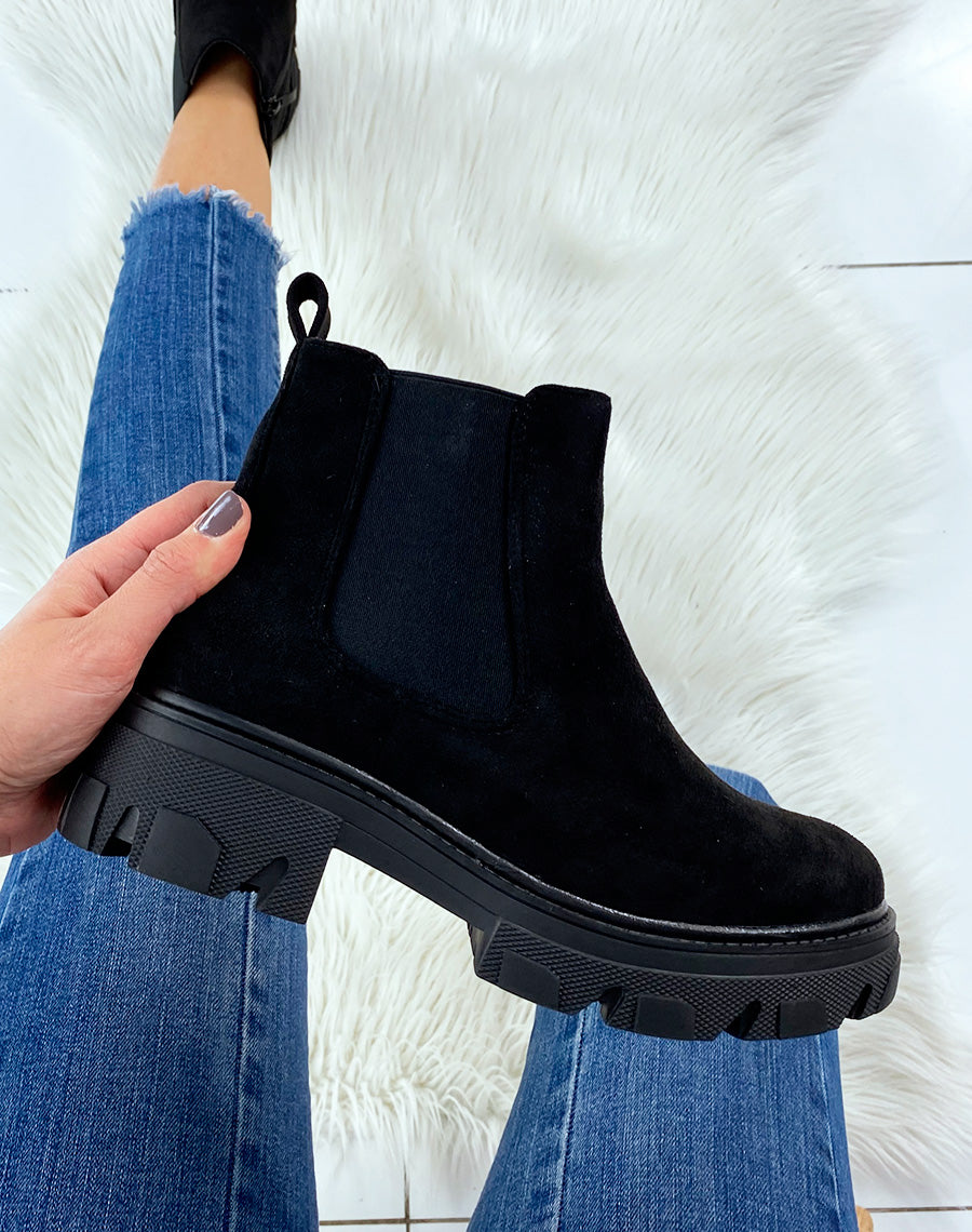 Chelsea boots noires effet daim