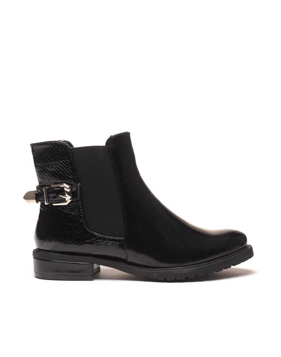 Chelsea boots noires imprimé reptile à boucle