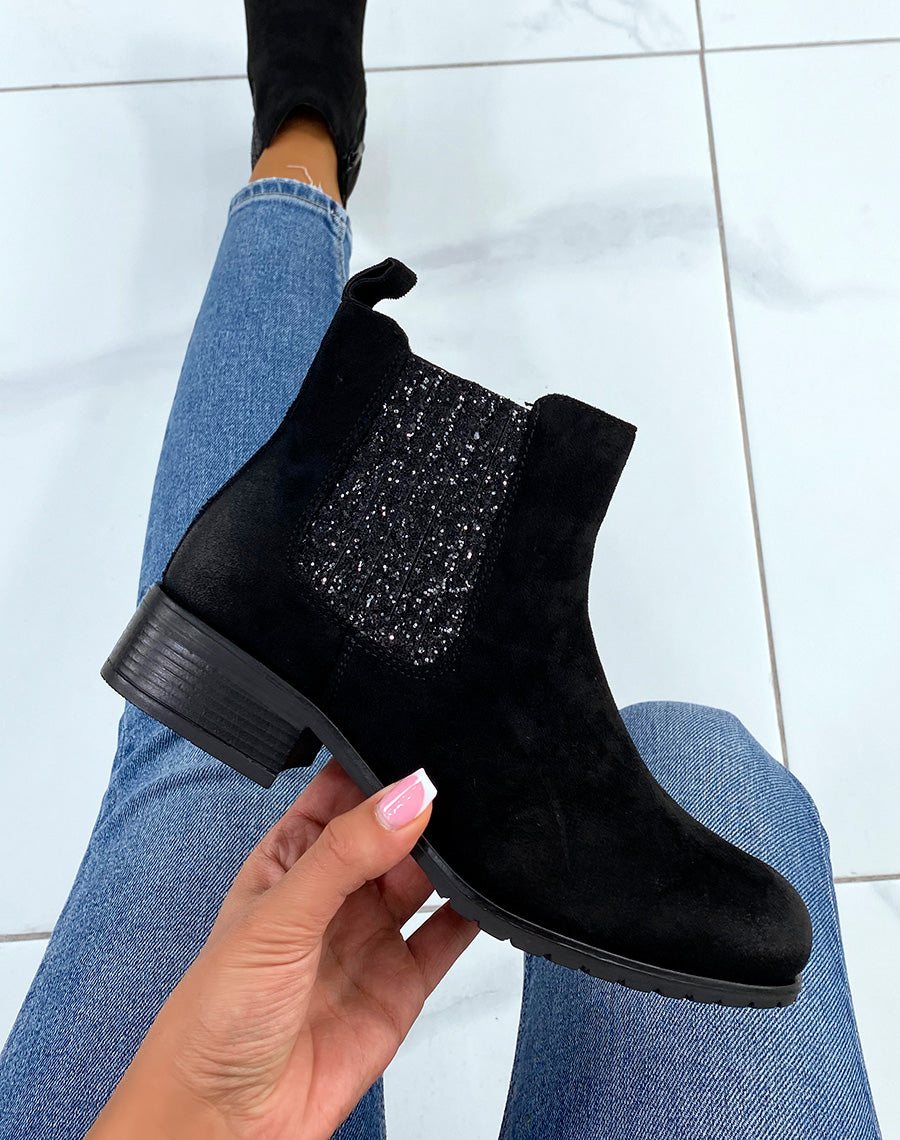 Chelsea boots noires à paillettes noires