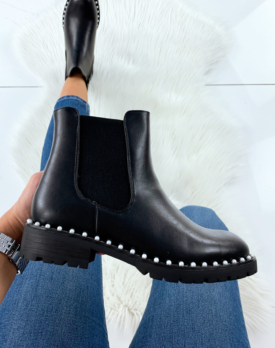 Chelsea boots noires à perles