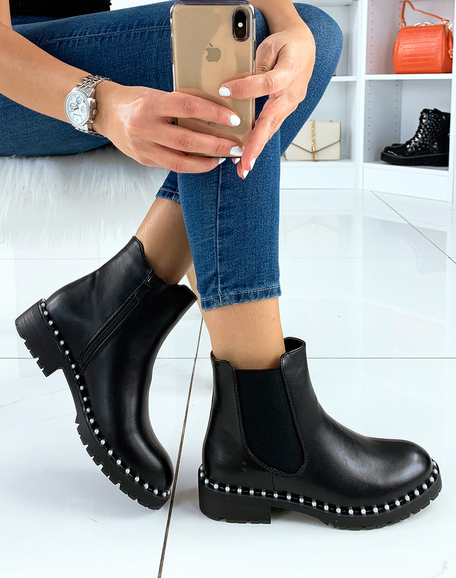 Chelsea boots noires à perles