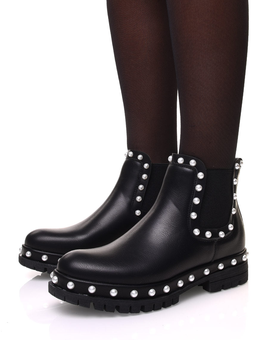 Chelsea boots noires à perles