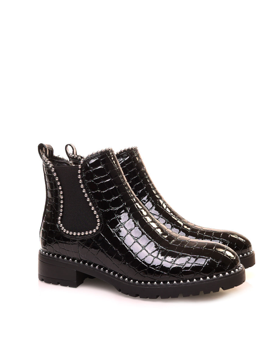 Chelsea boots noires vernies effet croco