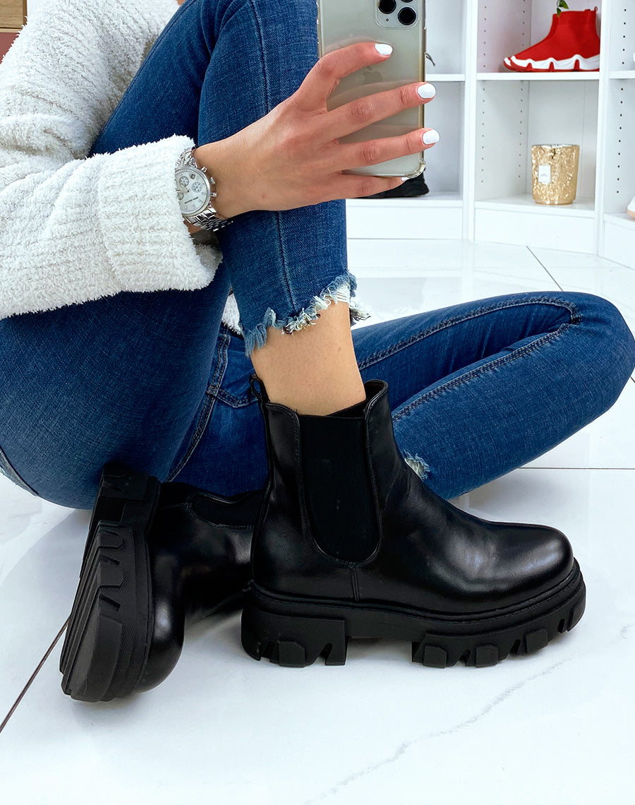 Chelsea noires à plateforme épaisse