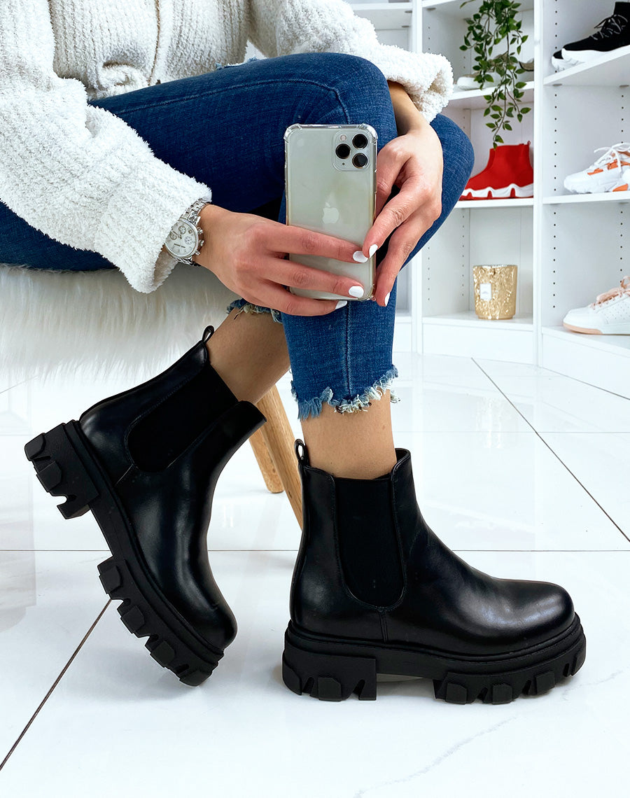 Chelsea noires à plateforme épaisse