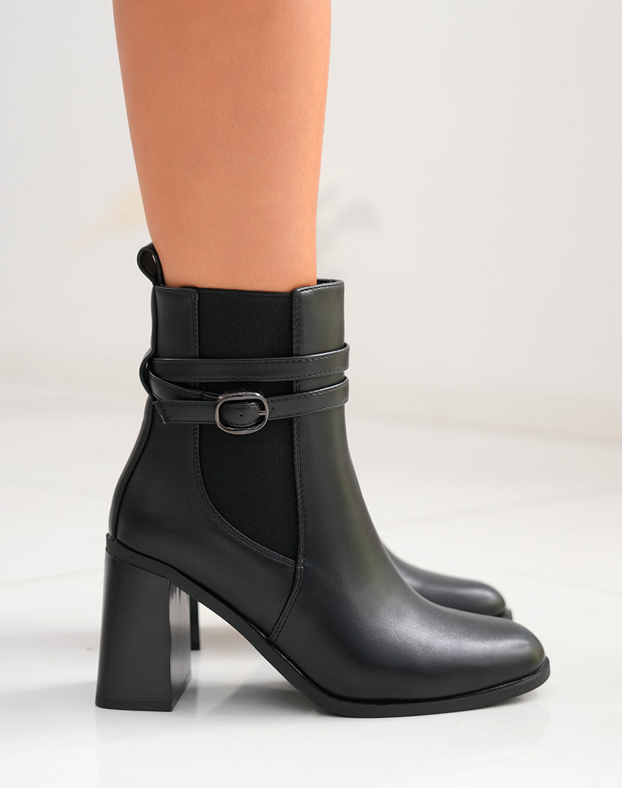 Chic et Polyvalentes : Bottines Noires Bi-Matière avec Talon et Sangles Ajustables