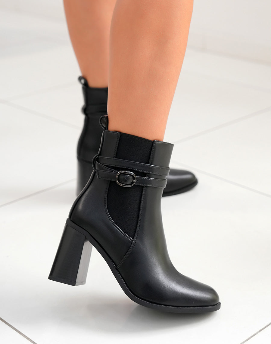 Chic et Polyvalentes : Bottines Noires Bi-Matière avec Talon et Sangles Ajustables