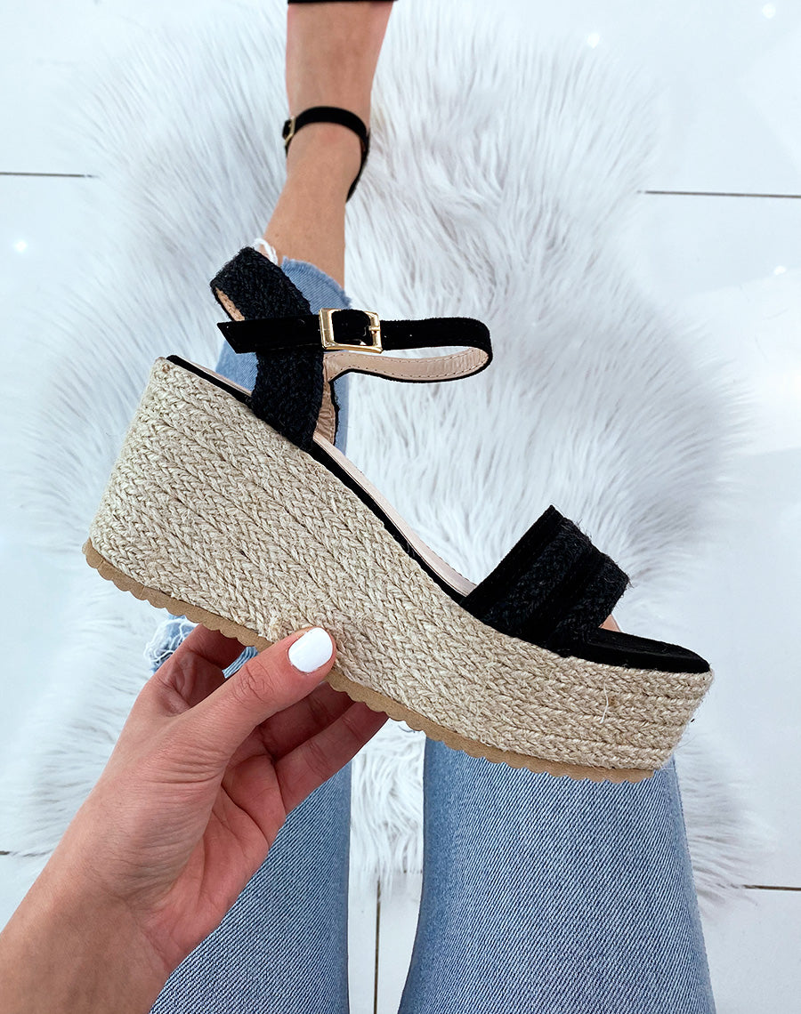 Compensée noire à bride tressée