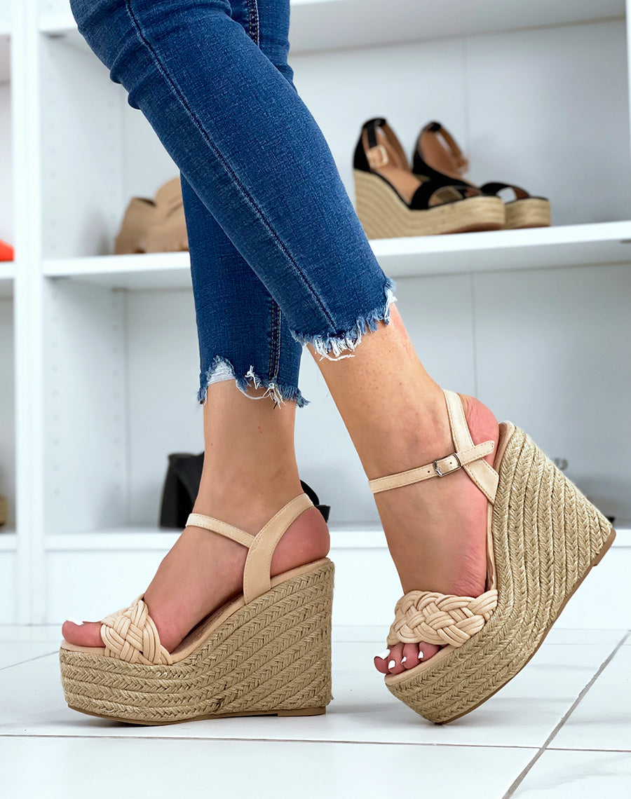 Compensées beiges à bride tressée