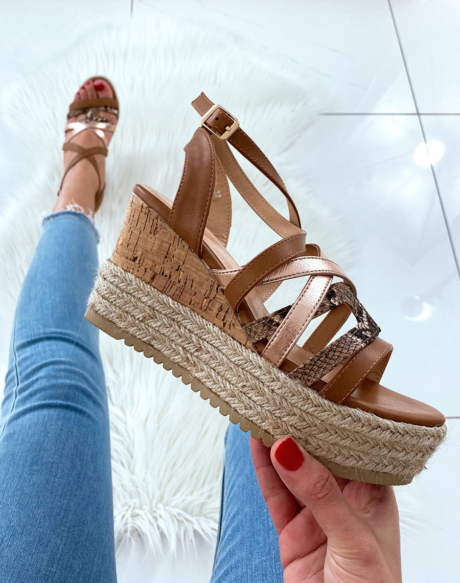 Compensées bi-matières camel effet python et cuivre