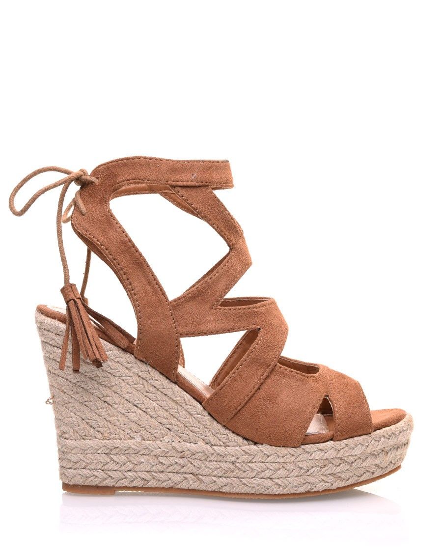 Compensées camel à talon tressé